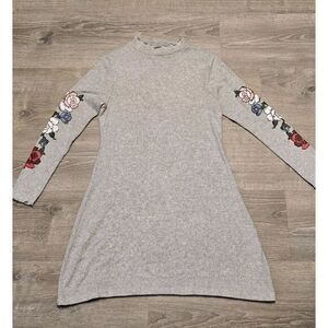 Ultra Flint Women's‎ Gray Long Sleeve Pullover Dress Rose Print Sleeves Size L